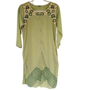 Green Indian Tunic Embroidered Dress